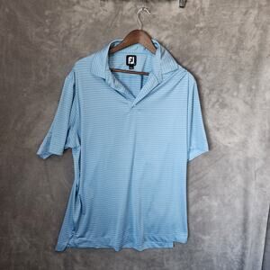 FootJoy FJ Men's Blue White Striped Polo Shirt Size Large Golf Apparel